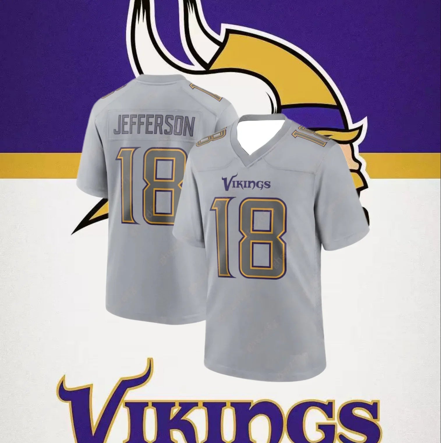 Ansoff 2025 Vikings football jersey with Justin Jefferson #18, designed for men and women, ideal for training and outdoor games.