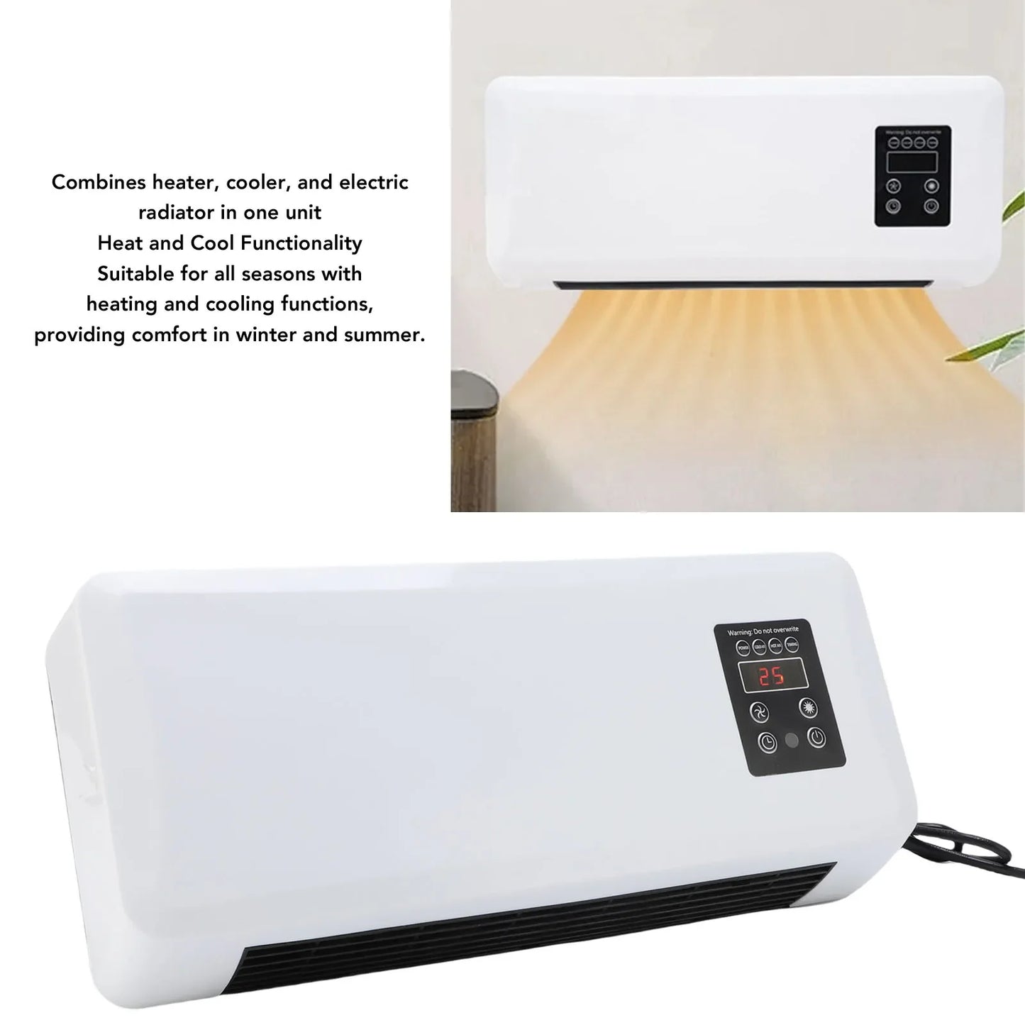 Wall Mounted Air Conditioner Electric Heater Efficient Low Noise Space Saving Multifunctional Electric Heating Fan for Bathroom
