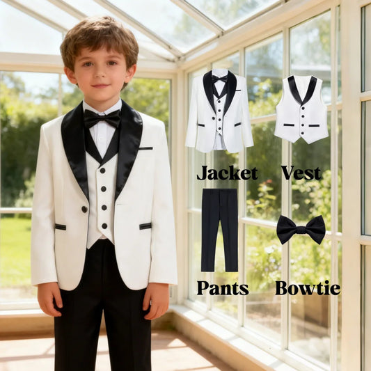 Ansoff stylish slim fit boys' suit set with blazer, vest, and pants, ideal for formal occasions like weddings and proms.