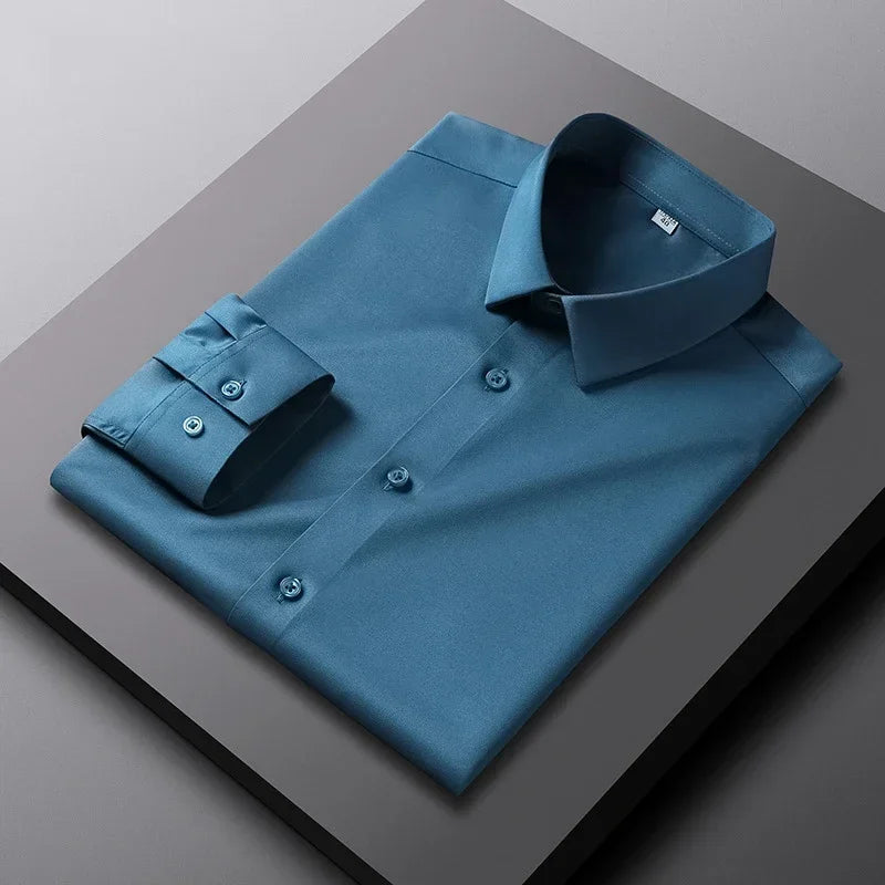 Men's Ansoff long sleeve casual shirt in solid color, wrinkle-resistant and non-ironing business top, perfect for stylish everyday wear.