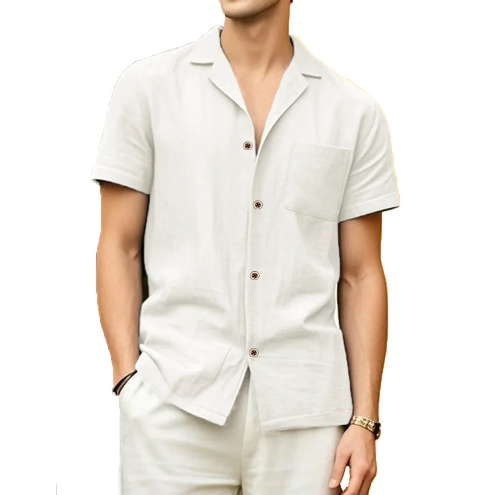 Men's breathable short-sleeved summer shirt by Ansoff, solid color casual top perfect for beach and vacation wear.