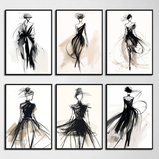 Fashion Design Sketch Abstract Woman Line Drawing Poster Print Canvas Painting Wall Art Picture for Living Room Home Decor Gift