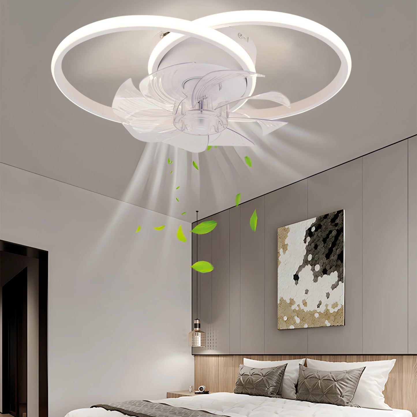 Smart Electric Fan Ceiling Light Fixture Energy Saving Ceiling Lamp Fan Reversible Motor Suitable for Summer/Winter 6 Level Fan