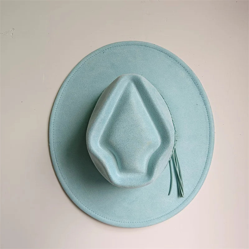 Dark turquoise suede fedora hat with heart and arrow design, stylish felt jazz hat for men and women, autumn winter fashion by Ansoff