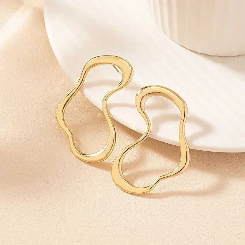 Vintage Geometry Irregular Eardrop Personality Asymmetry Dripping Oil Earrings for Women Fashion Daily Commuting Jewelry Gifts - Acros