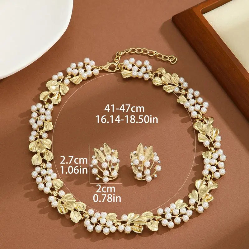 3 Pcs Rhinestone Pearl Earrings Necklace Set Two-piece Vintage Choker Accessory Light Luxury Jewelry Sets Wedding