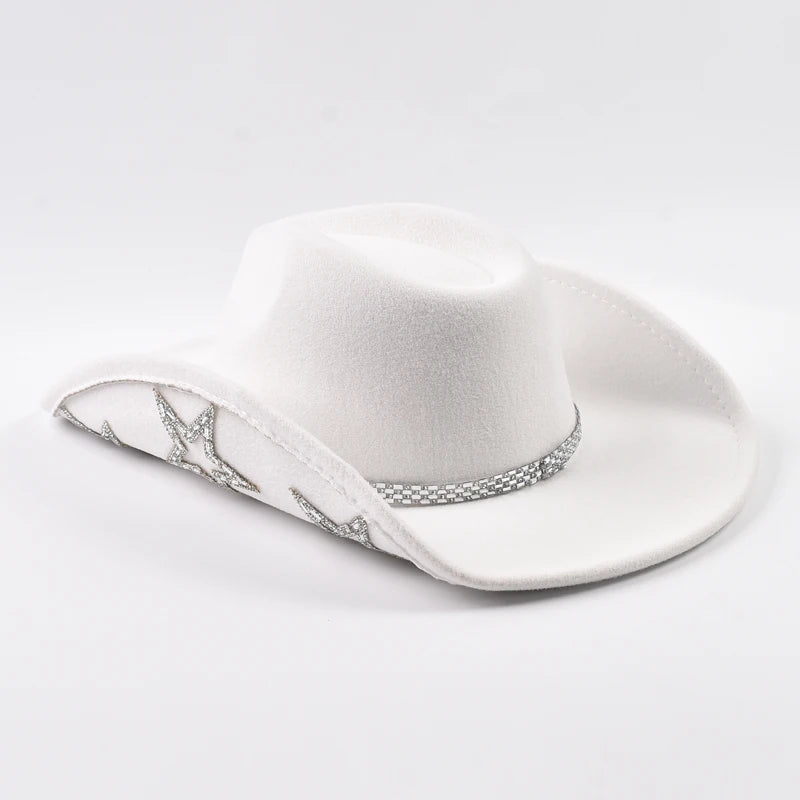 Women’s wide brim Western cowboy hat by Ansoff with rhinestone star details, perfect for weddings, parties, and costumes.