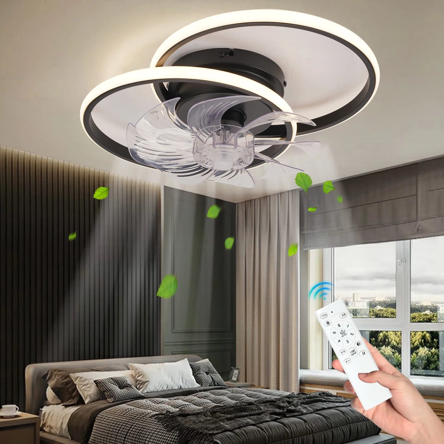 Smart Electric Fan Ceiling Light Fixture Energy Saving Ceiling Lamp Fan Reversible Motor Suitable for Summer/Winter 6 Level Fan
