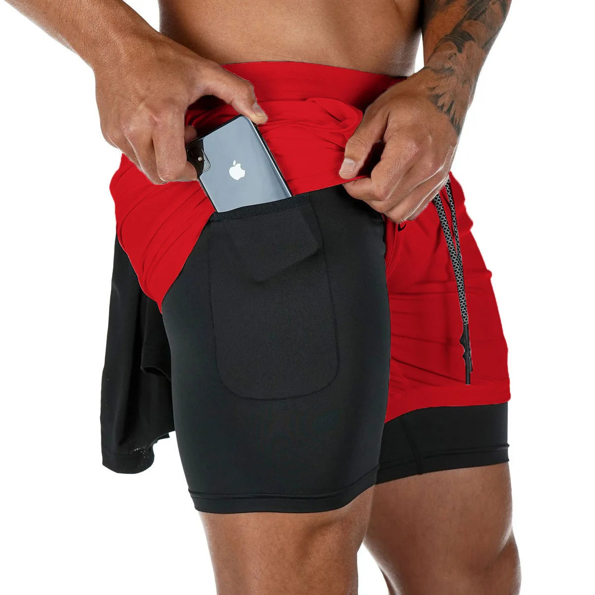 Men's camo running shorts by Ansoff, quick-dry 2-in-1 gym sports shorts for workout, training, jogging, and summer fitness.