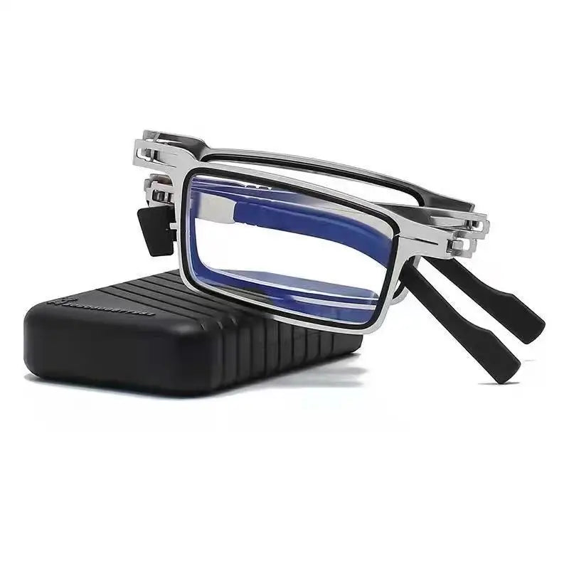 Ansoff metal folding reading glasses with ultra-light design, anti-blue light lenses, rectangular shape, men's eyeglasses, portable eyewear