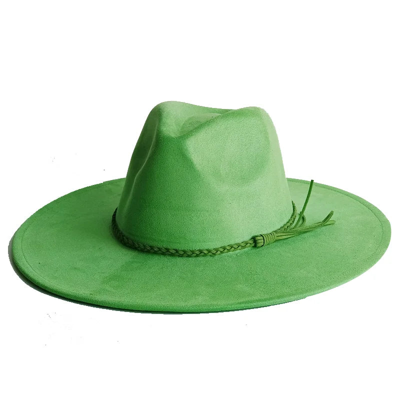 Ansoff malachite green suede fedora hat with wide brim, stylish autumn winter felt hat for men and women.