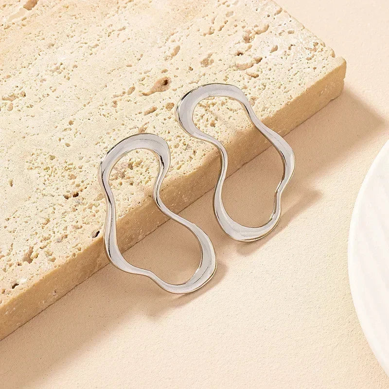 Vintage Geometry Irregular Eardrop Personality Asymmetry Dripping Oil Earrings for Women Fashion Daily Commuting Jewelry Gifts - Acros