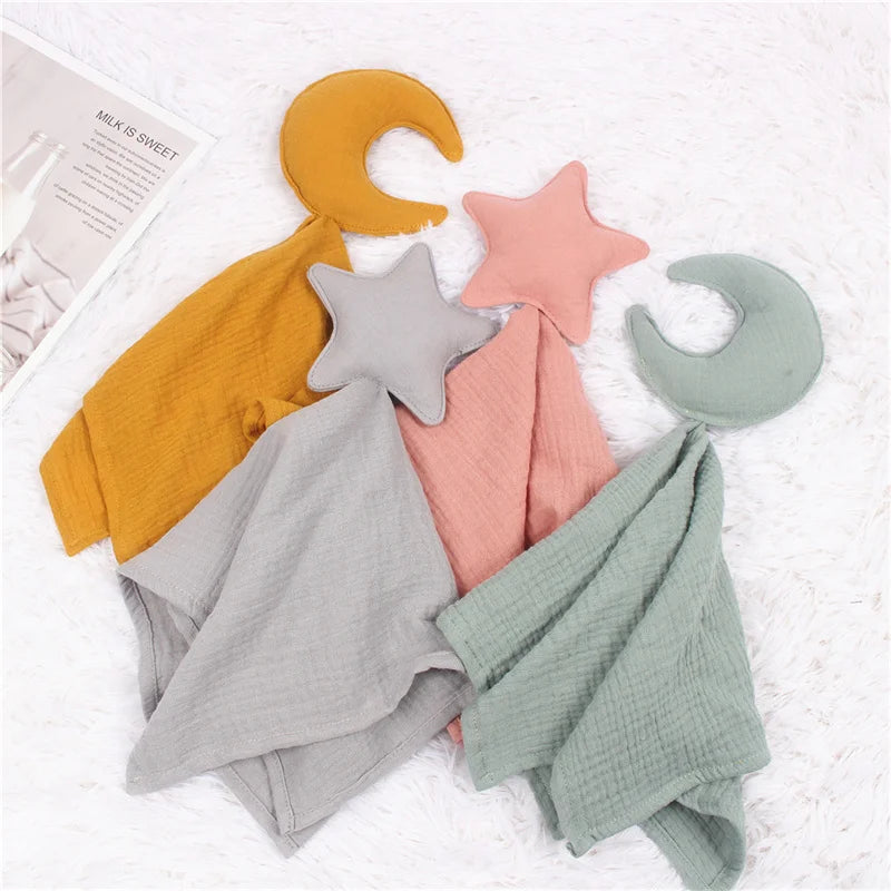 Soft cotton muslin baby security blanket by Ansoff featuring a plush stuffed animal, ideal for newborns and infant comfort.