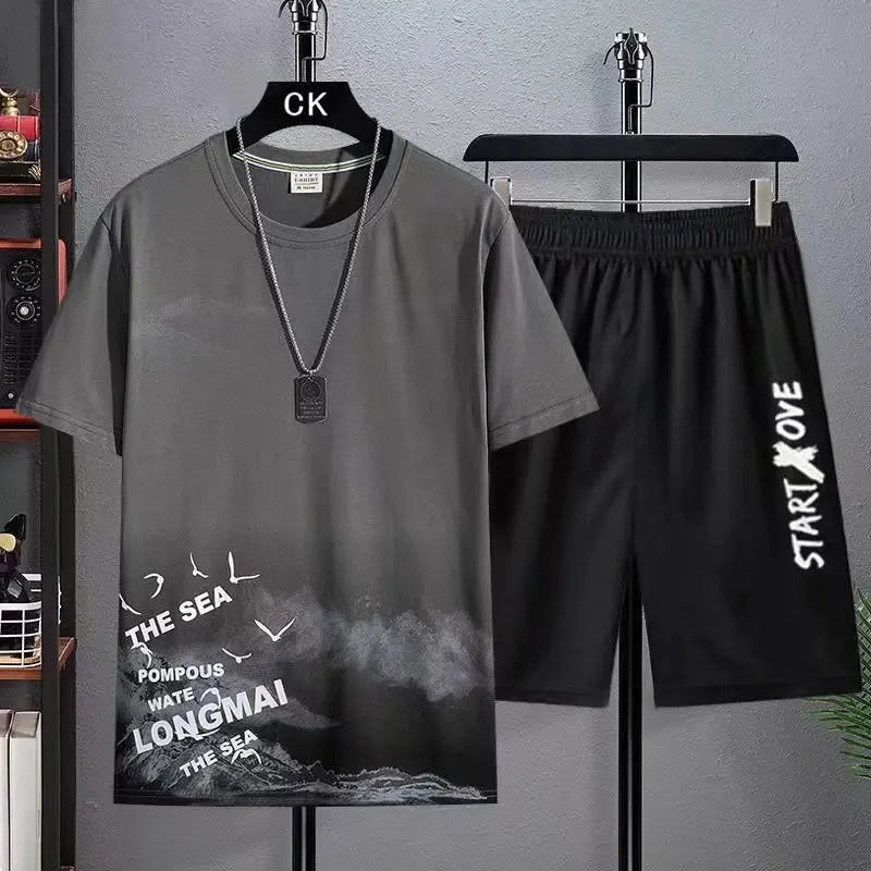 Ansoff men's summer shorts set with short sleeve tee, casual gym outfit, two-piece tracksuit, perfect for casual and athletic wear