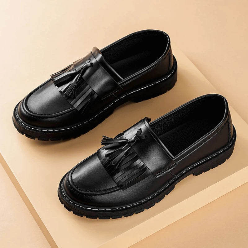 Ansoff men's leather slip-on shoes with round toe, shallow opening, soft high-quality formal business footwear in large size