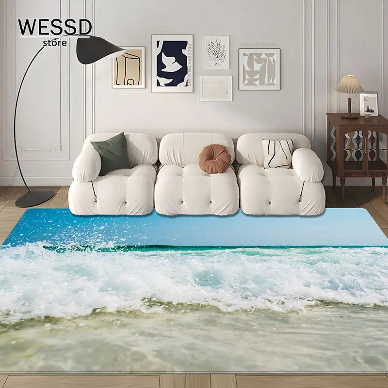 3D Waves Carpet Bedroom Floor Rug Large For Living Room Marine Style Sea Sofa Carpet Room Decoration Kitchen Mat Non-slip