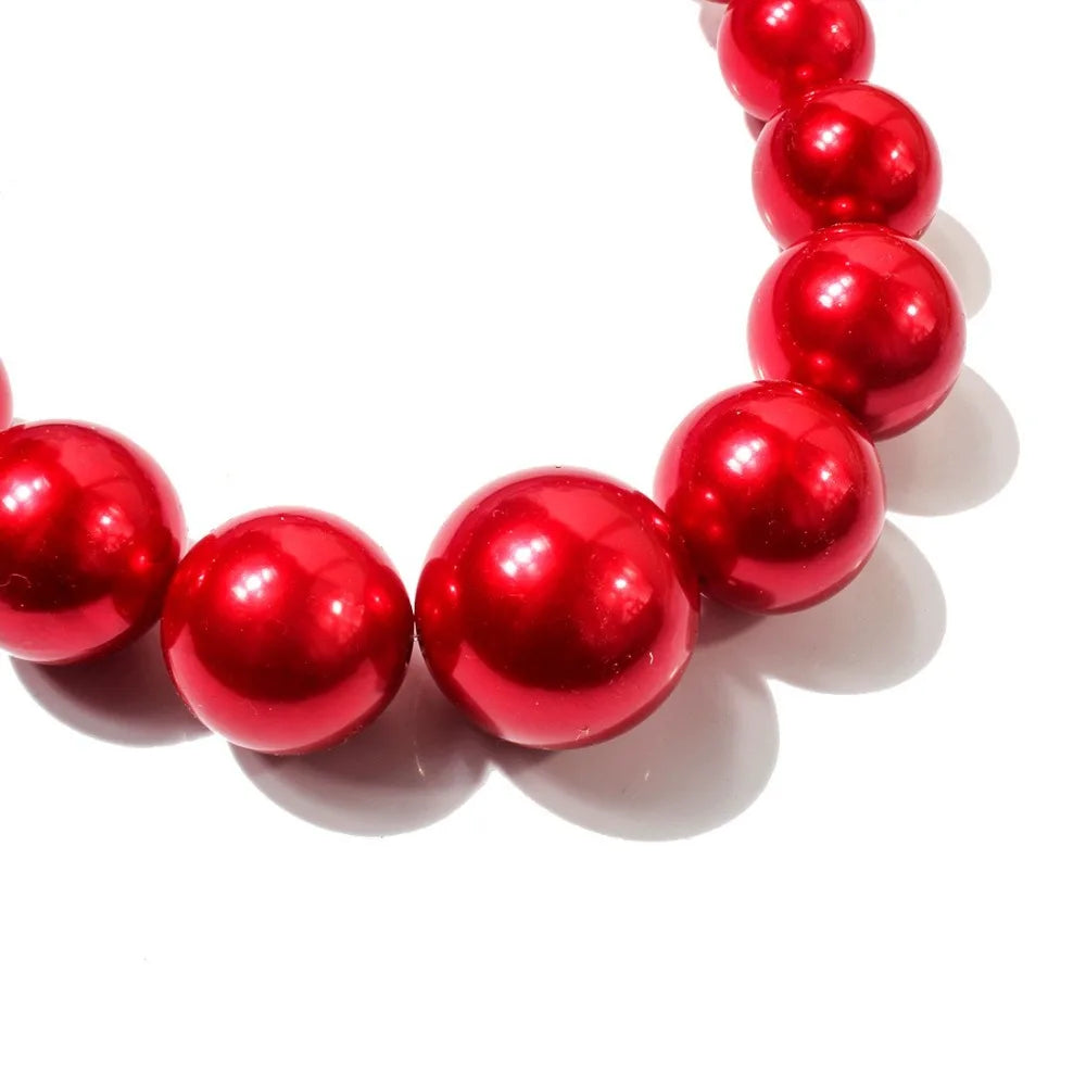 Fashion Elegant Large Pearl Necklace Set 42cm Length Round Big Ball Beads Chain Choker with Earrings Luxury Neck Jewelry Party