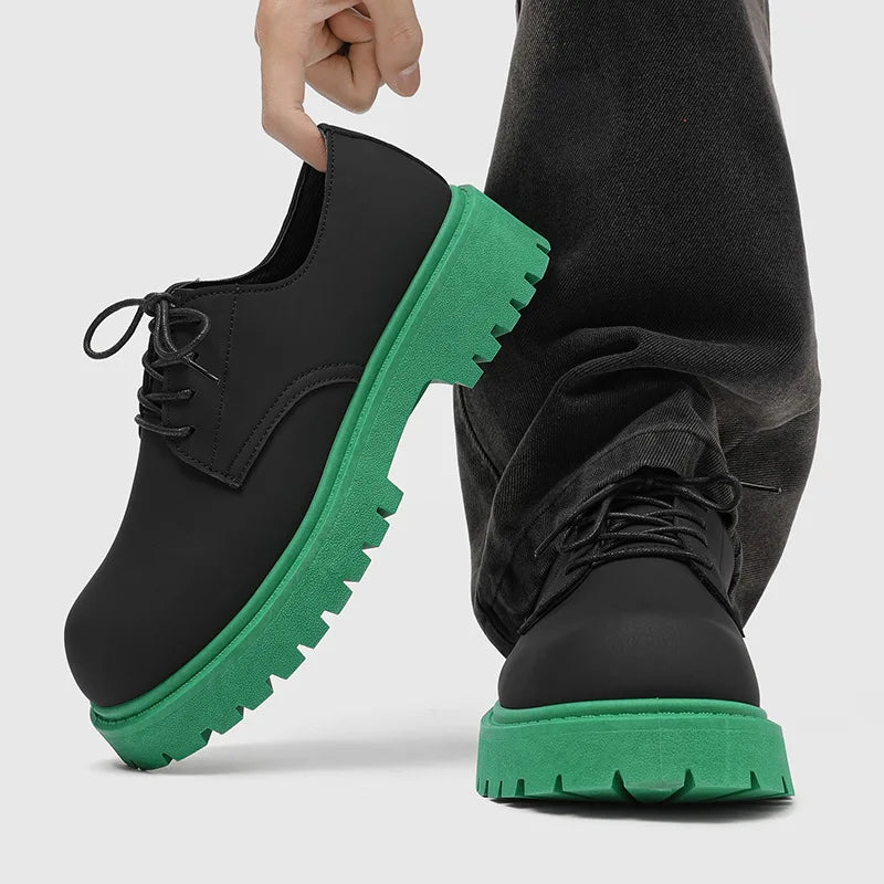 Men's Ansoff derby shoes with platform sole, two-tone leather, round toe, casual elevator footwear with sneakers style.