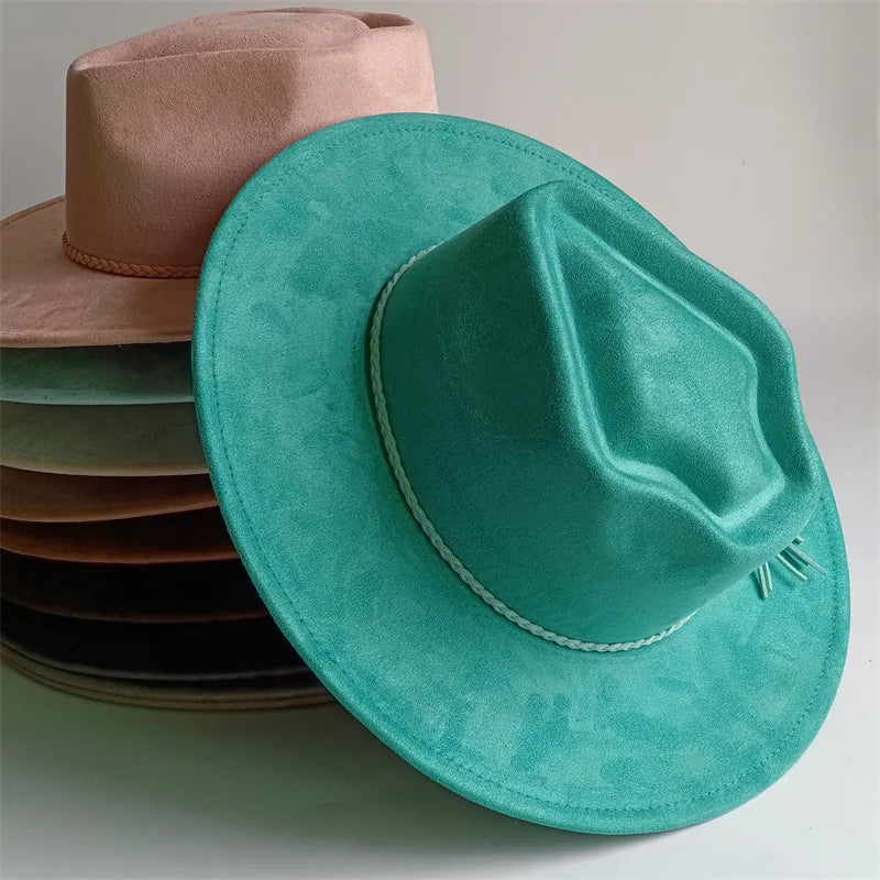 Dark turquoise suede fedora hat with heart and arrow decoration, stylish jazz hat for men and women by Ansoff.