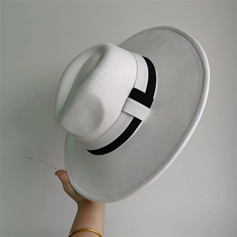 Colorblock ribbon felt hat by Ansoff, women's wide brim suede hat with colorful accents, suitable for autumn and winter styles.