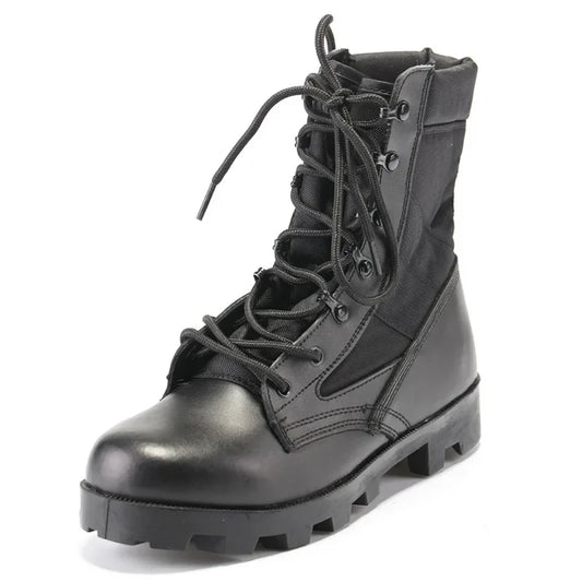 Men's Ansoff military combat high-top desert hiking boots with anti-slip soles and rugged tactical design for outdoor training and motorcycle use.