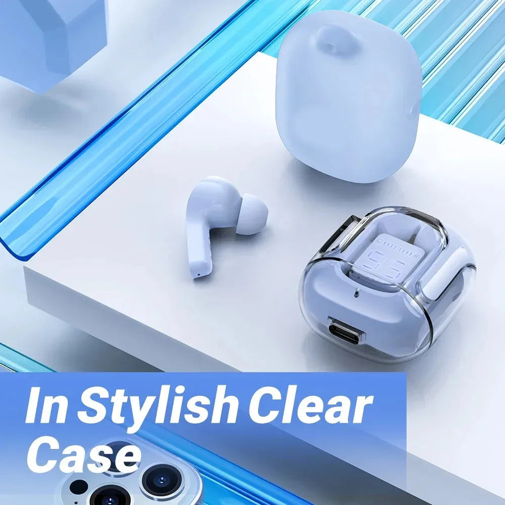 Original T2 Wireless Bluetooth Earphone Transparent HIFI Headphones LED Power Digital Display Stereo Sound Earphones for Xiaomi - Acros