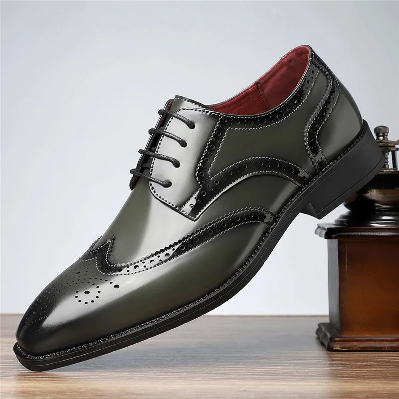 Classic Men's Carved Block Brogues Shoes Fashion Pointed Business Dress Shoes Lace Up Oxford Shoes Men's Wedding Formal Footwear