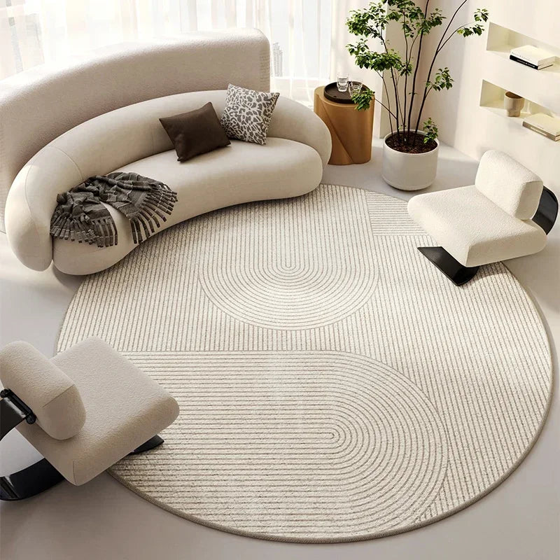 Modern Cream Round Rug, Light Luxury Large Area Carpet for Living Room or Bedroom, Non-Slip Simple Floor Mat for Whole House