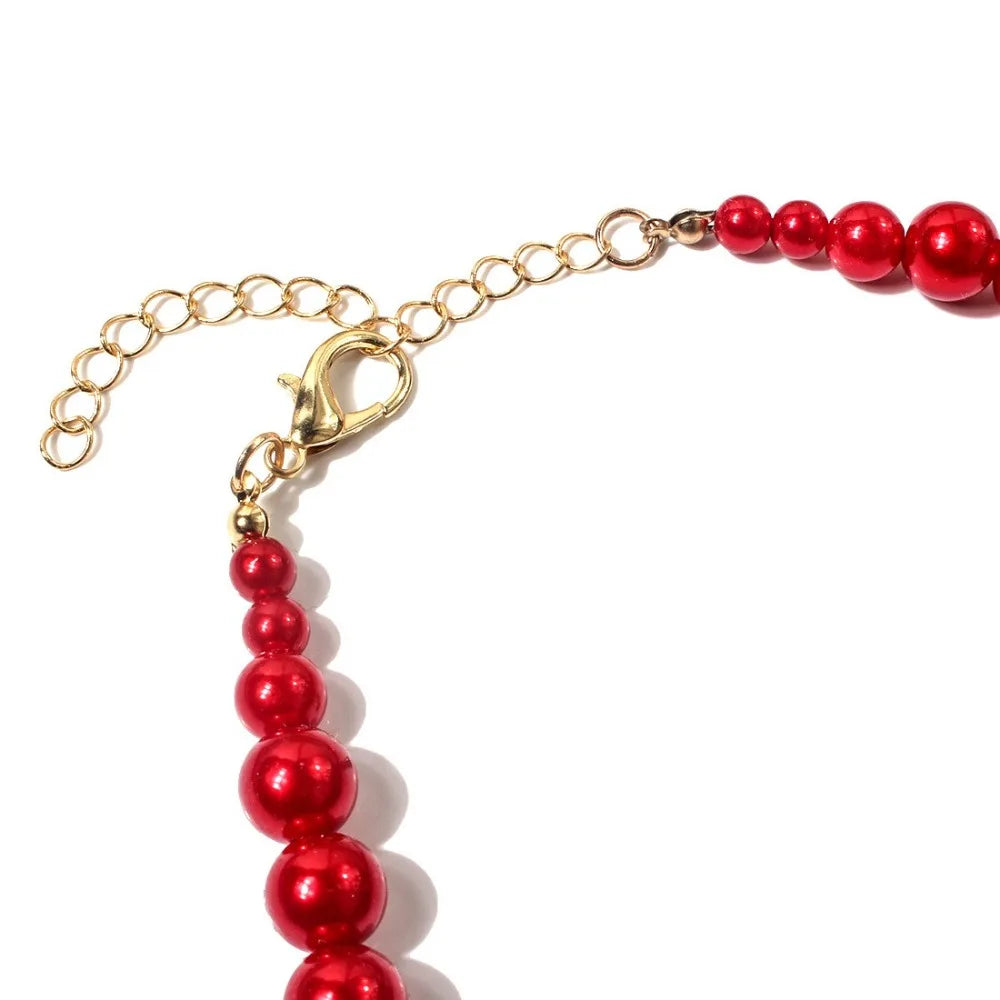 Fashion Elegant Large Pearl Necklace Set 42cm Length Round Big Ball Beads Chain Choker with Earrings Luxury Neck Jewelry Party