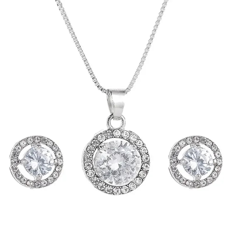 Fashion Charming Zircon Crystal Necklaces Bracelet Earrings Bridal Wedding 3PC Sets Exquisite Elegant Women Jewelry Set