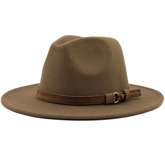 Large brown vintage felt cowboy hat with wide brim, woolen Tibetan style, suitable for men and women in autumn and winter.