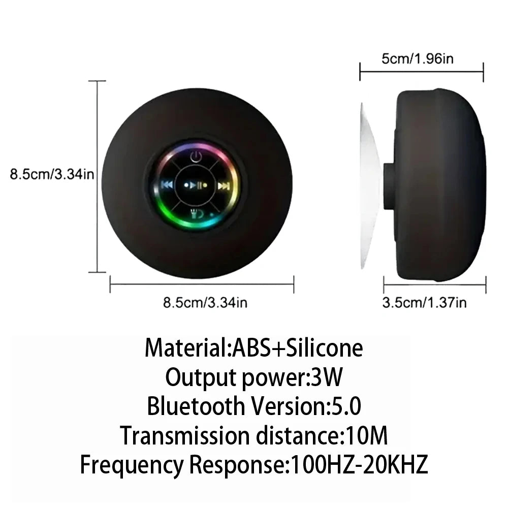 Portable Wireless Bluetooth Speaker LED Light IPX4 Waterproof Loudspeaker Outdoor Bathroom Large Suction Cup Stereo Sound Box - Acros