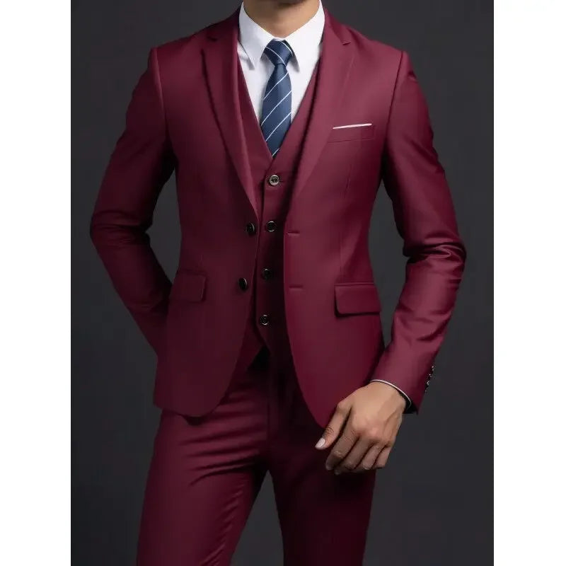 Men's stylish British-style suit by Ansoff, includes blazer, vest, and trousers, suitable for business, casual, and wedding occasions.