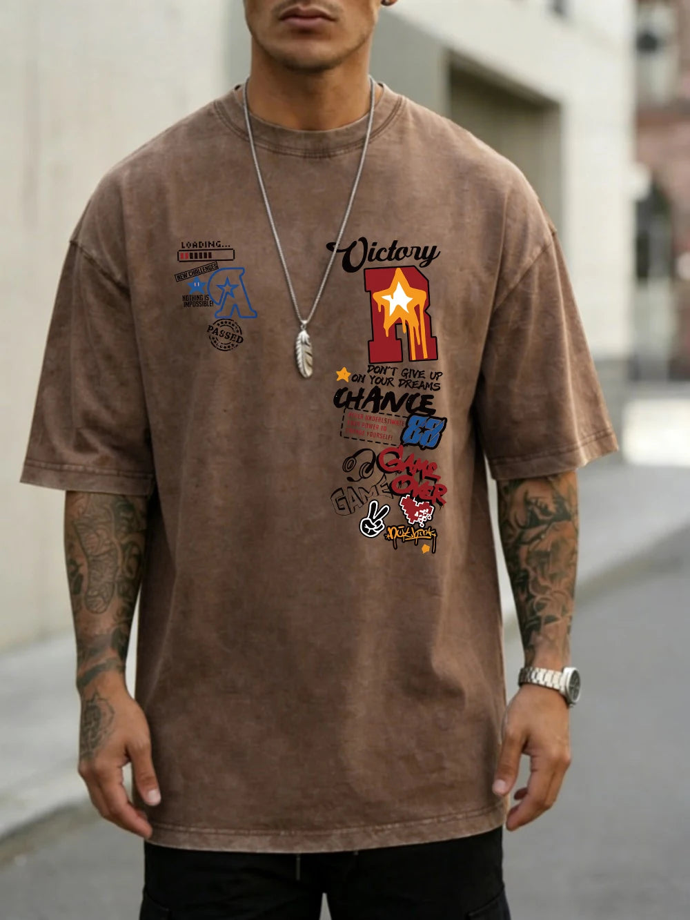 Mens oversized cotton sports letter jersey print T-shirt with short sleeves and O-neck, casual summer top by Ansoff.