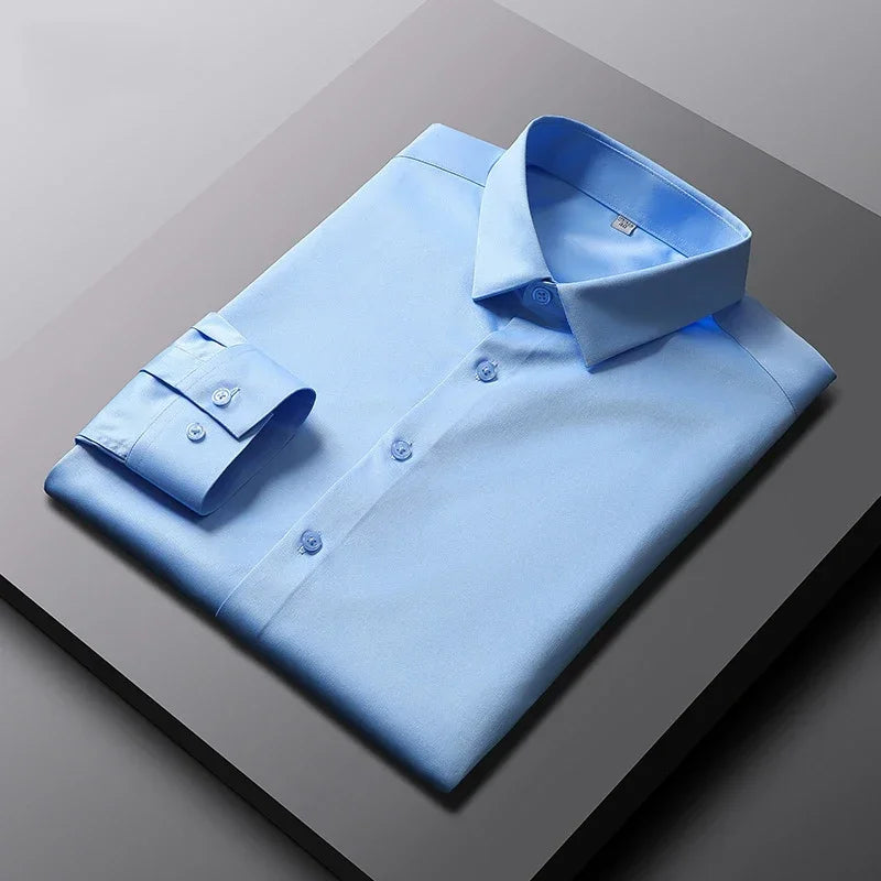 Men's Ansoff long sleeve casual shirt in solid color, wrinkle-resistant, non-ironing business top with a sleek, stylish fit.