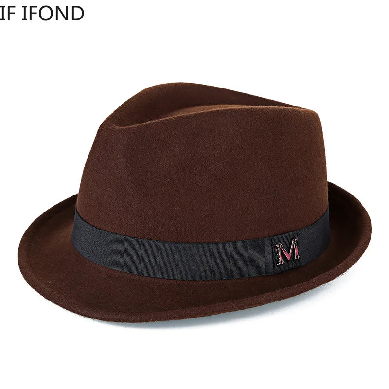 Men's winter felt fedora hat by Ansoff, thick, warm wool hat with narrow brim and classic jazz cap style for gentlemen.