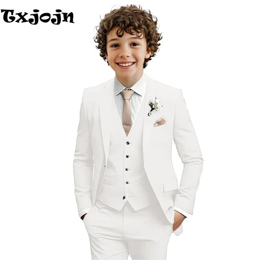 Multi-colored boys' formal suit set by Ansoff with a notched lapel, slim fit tuxedo for weddings and parties, ages 2 to 20T.