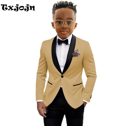 Ansoff boys' classic tuxedo suit with shawl lapel, slim fit, 2-piece formal wedding and party outfit, one-button jacket and matching trousers