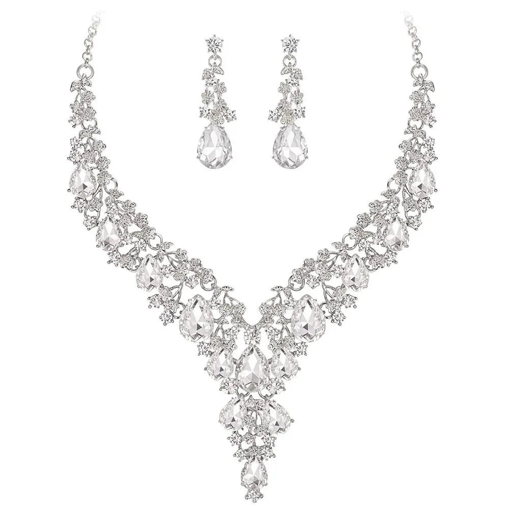 Rhinestone Rhinestone Jewelry Set Shining Luxury Crystal Necklace Earrings Sparkling Formal Bridal Jewelry Set Wedding Ceremony
