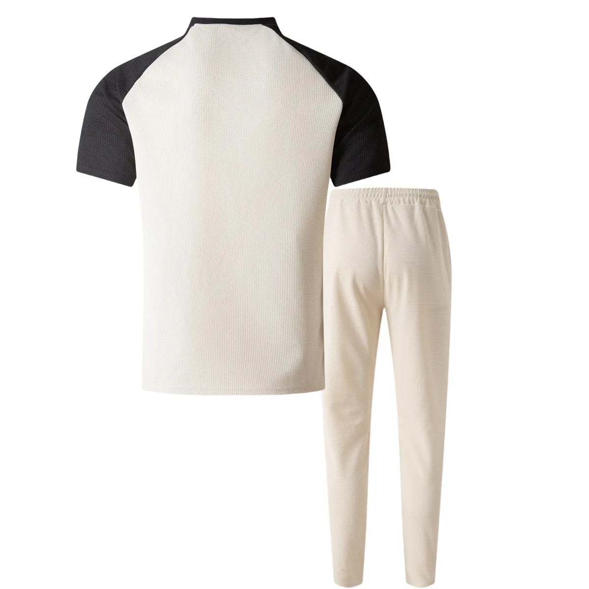 Men's summer casual suit set by Ansoff, includes round neck T-shirt and trousers in vibrant color match, perfect for 2025 style.