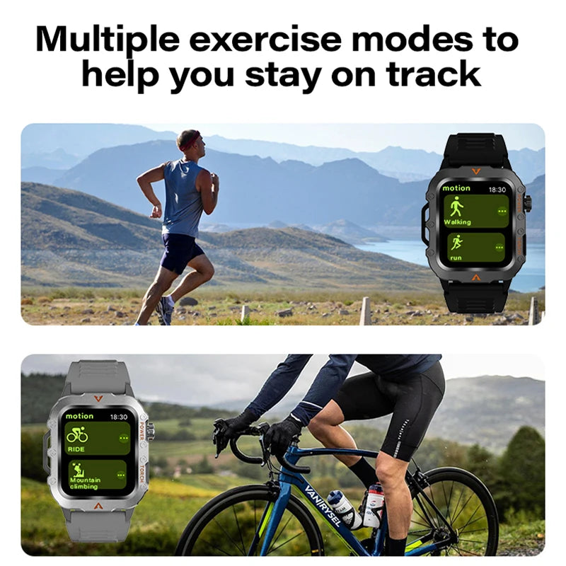 Ansoff waterproof smartwatch with fitness tracker, health monitor, Bluetooth call, digital display, designed for men, compatible with iOS and Android.