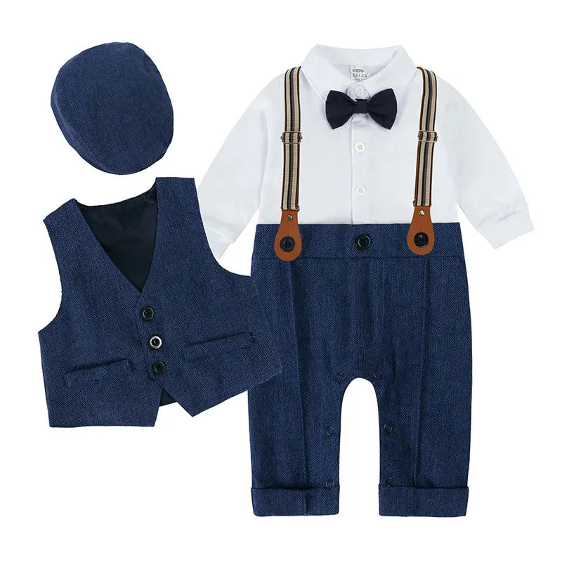 England Style Baby Boy Clothes Cotton Long Sleeve Children's Top and Bottom Hat Vest 4 Pcs Autumn Children's Clothing 1-3 Years