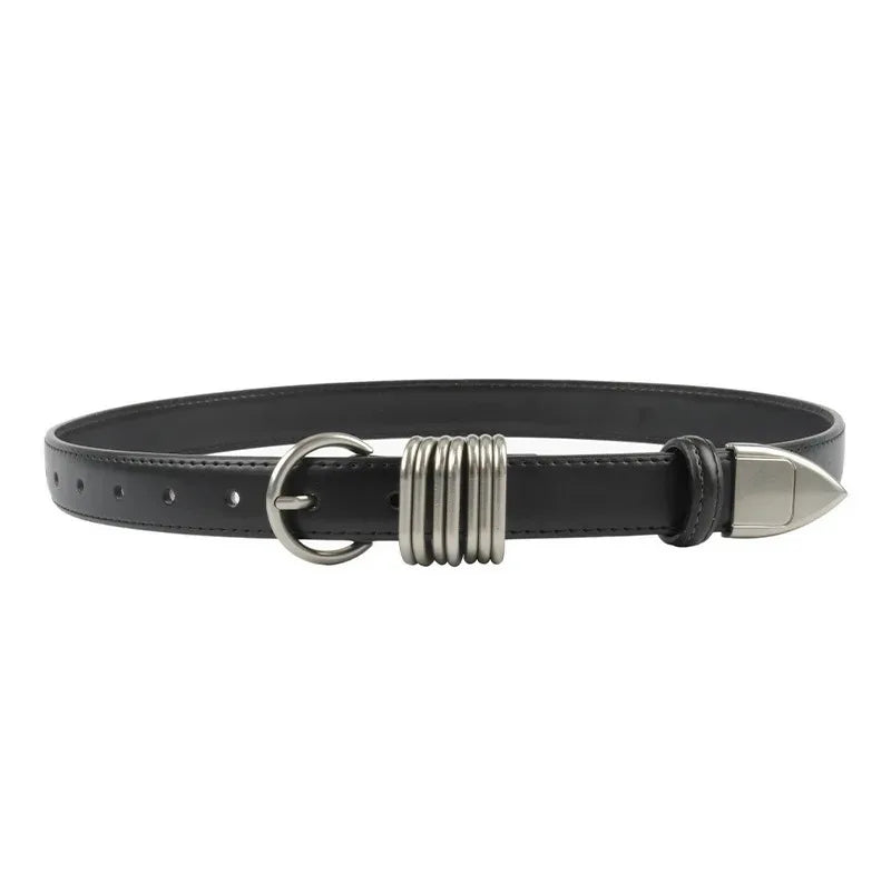 Black leather belt by Ansoff featuring a needle metal buckle, two-layer cowhide design, ideal for jeans, casual, and dress wear.