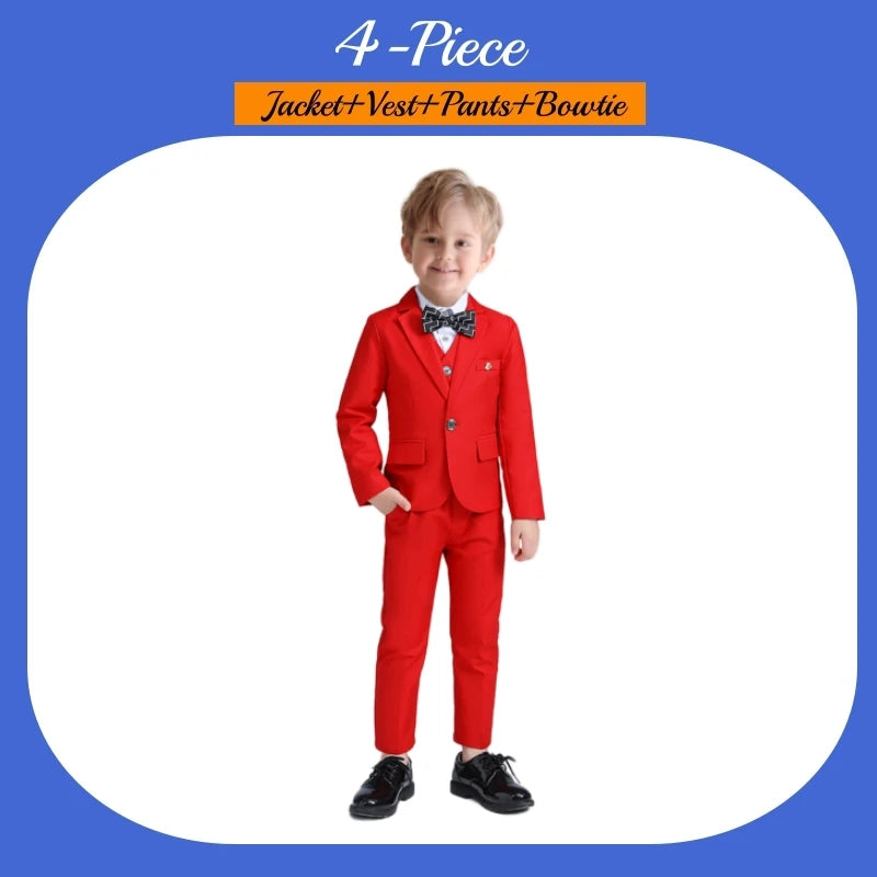 Red kids suit set by Ansoff, elegant boys' suit for Christmas, school opening, or piano performance, featuring a tailored design.