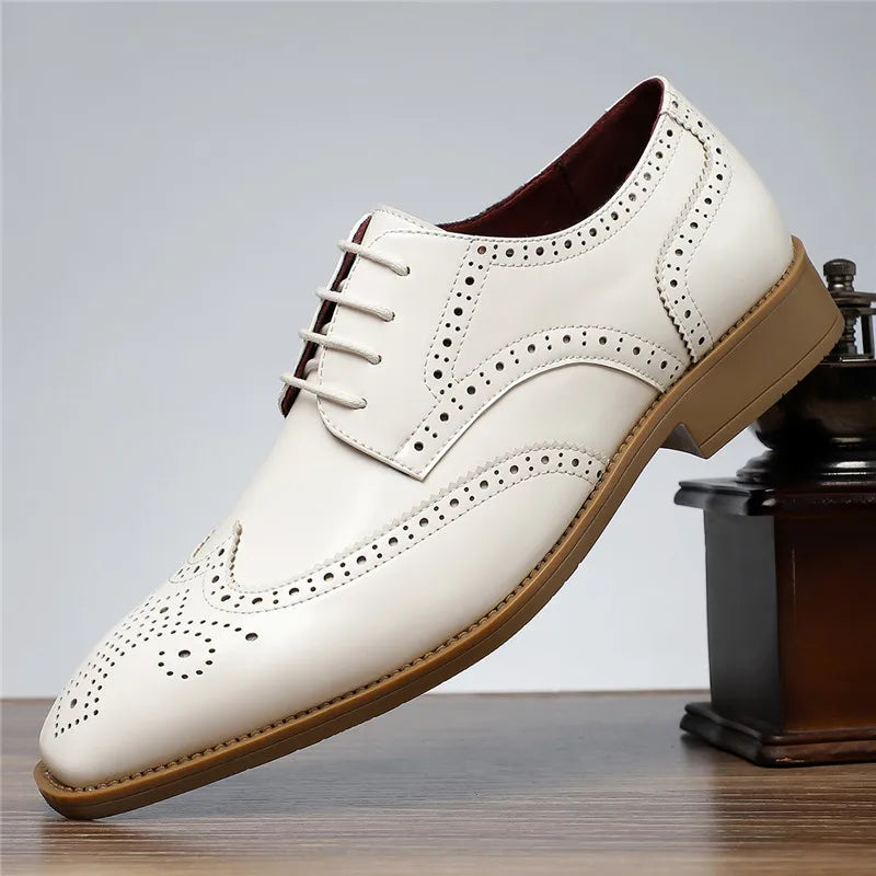 Classic Men's Carved Block Brogues Shoes Fashion Pointed Business Dress Shoes Lace Up Oxford Shoes Men's Wedding Formal Footwear