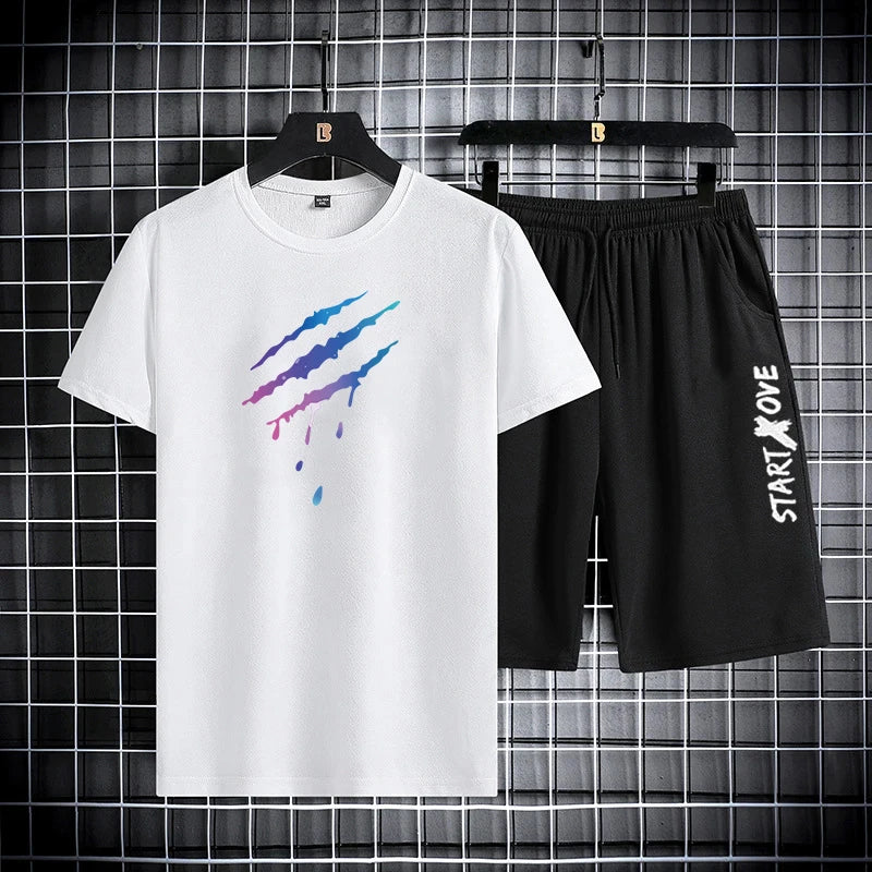 Men's summer shorts set by Ansoff, casual 2-piece gym outfit with short sleeve tee and shorts for students and casual wear.