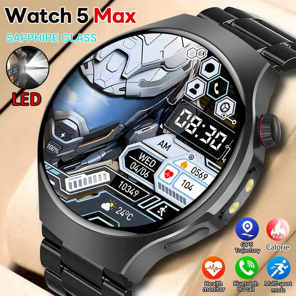 2025 Watch 5 PRO Smart Watch Men LED Flashlight 150+Sports Fitness Track Heart Rate Bluetooth Call Smartwatch Man Watch 5 PRO