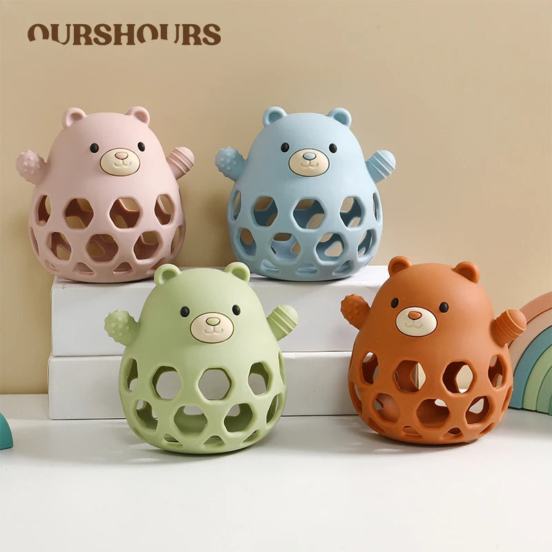 Ansoff Baby Silicone Teether featuring a BPA-free cartoon bear design, ideal for newborns' teething and soothing gums.
