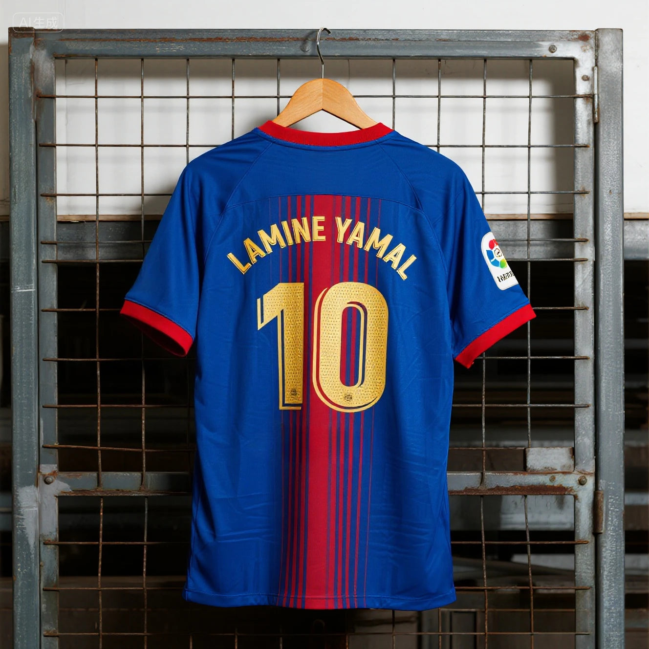 Ansoff Lamine Yamal soccer jersey with blue and red stripes, featuring player name and number 10, for football fans.
