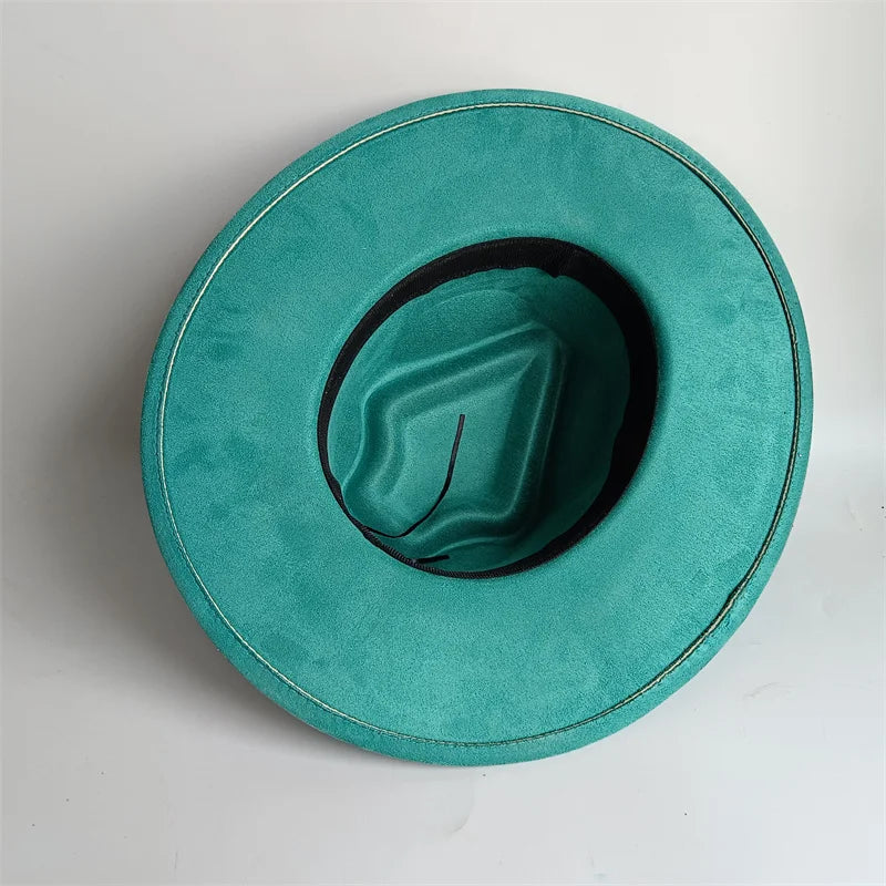 Dark turquoise suede fedora hat by Ansoff featuring a heart and arrow design, suitable for men and women in autumn and winter.